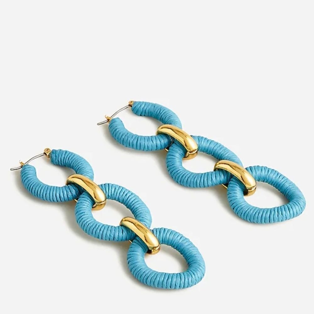 NWT-J Crew Cotton raffia-wrapped chain earrings-Hydrangea blue